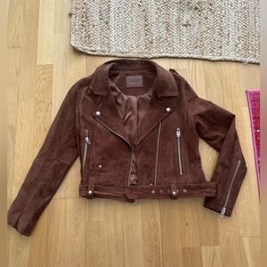 BLANK NYC Cropped Suede Brown Leather Jacket